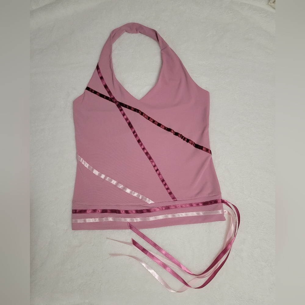 2000 A. Byer Shades Of Pink Ribbon Halter Top Size M